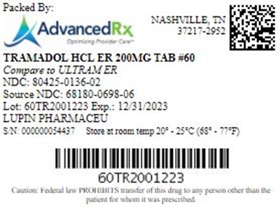 Tramadol HCL ER 200mg Tab Qty 60 NDC 80425-0136.jpg Tramadol HCL ER 200mg Tab Qty 60 NDC 80425 0136